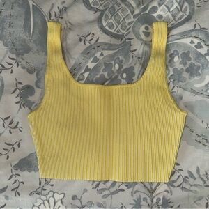 Babaton Yellow Sleeveless Ribbed Crop Tank Top
